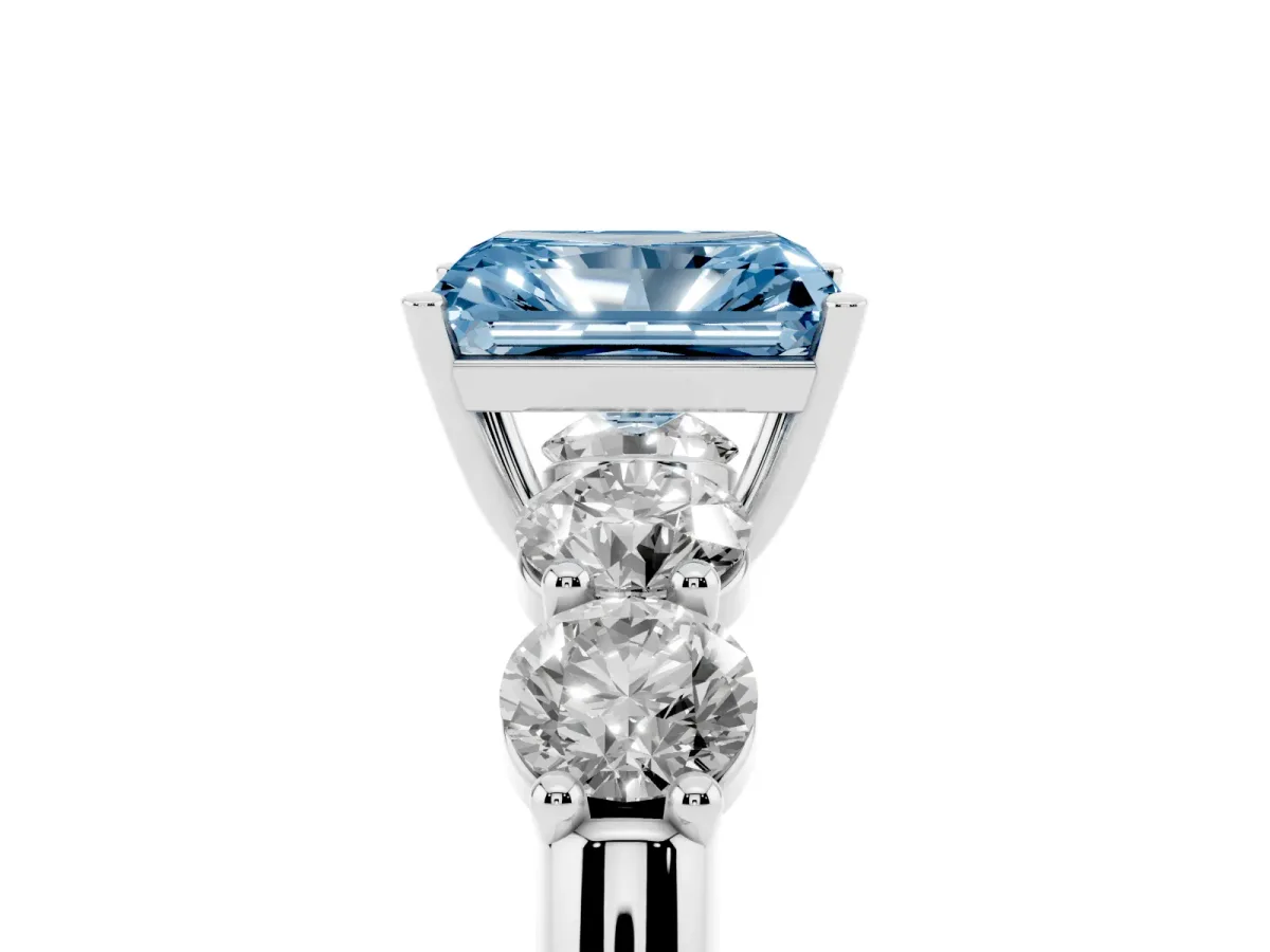 Fancy Blue Radiant Cut Cut Five-Stone Prong Set Diamond Ring with Classic Band Silver