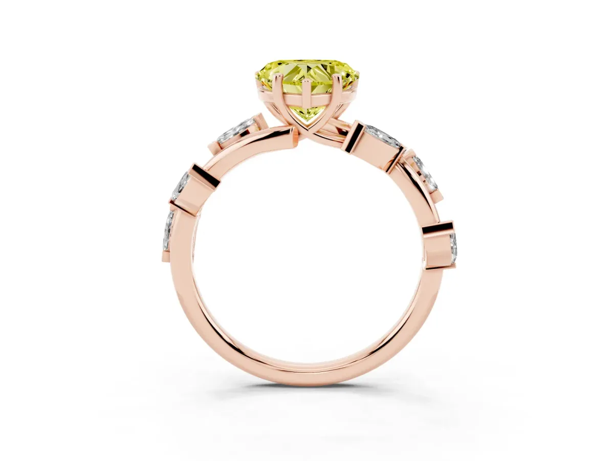 Fancy Yellow Heart Cut Solitaire Twisted Band Marquise Accent Prong Setting Ring Rose gold
