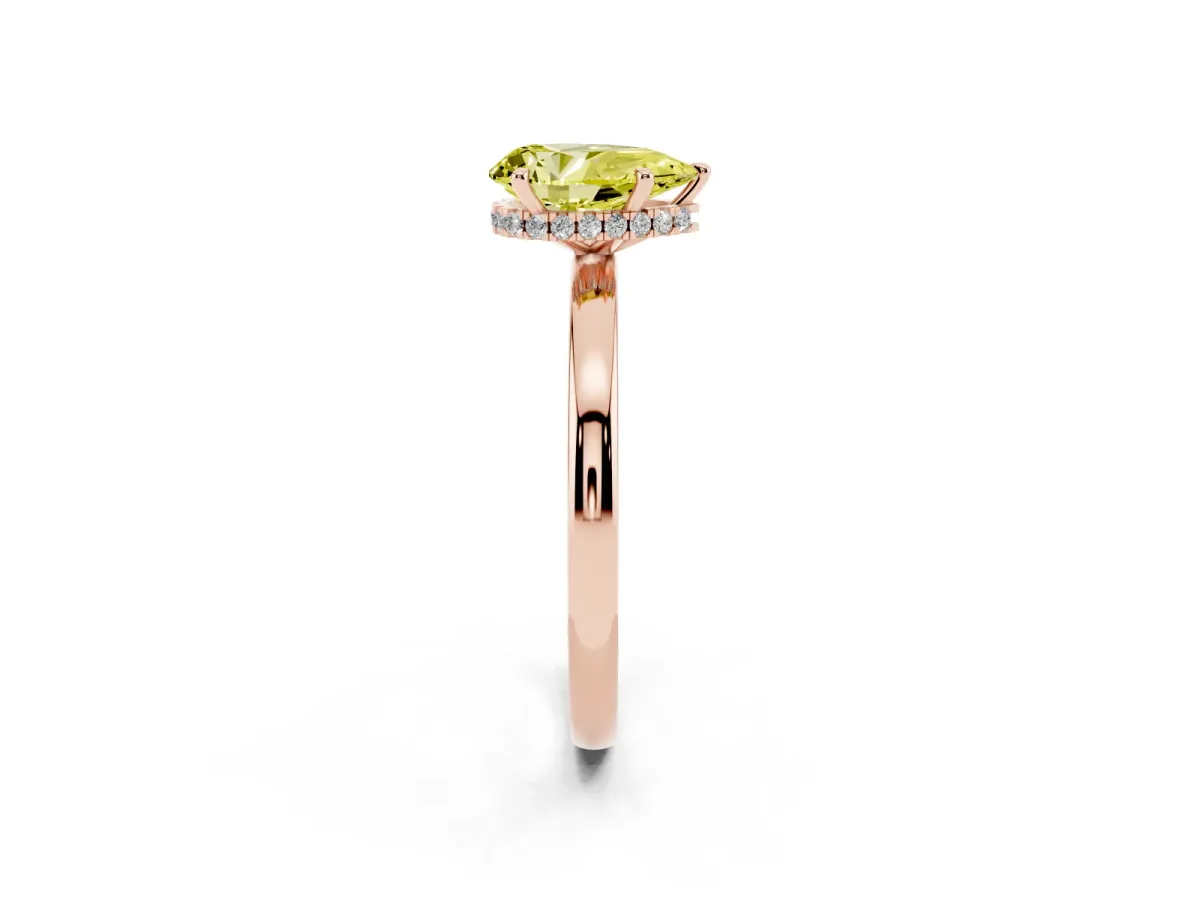 Fancy Yellow Pear Cut Solitaire Engagement Ring with Cathedral Band and Four-Prong Setting Rose gold