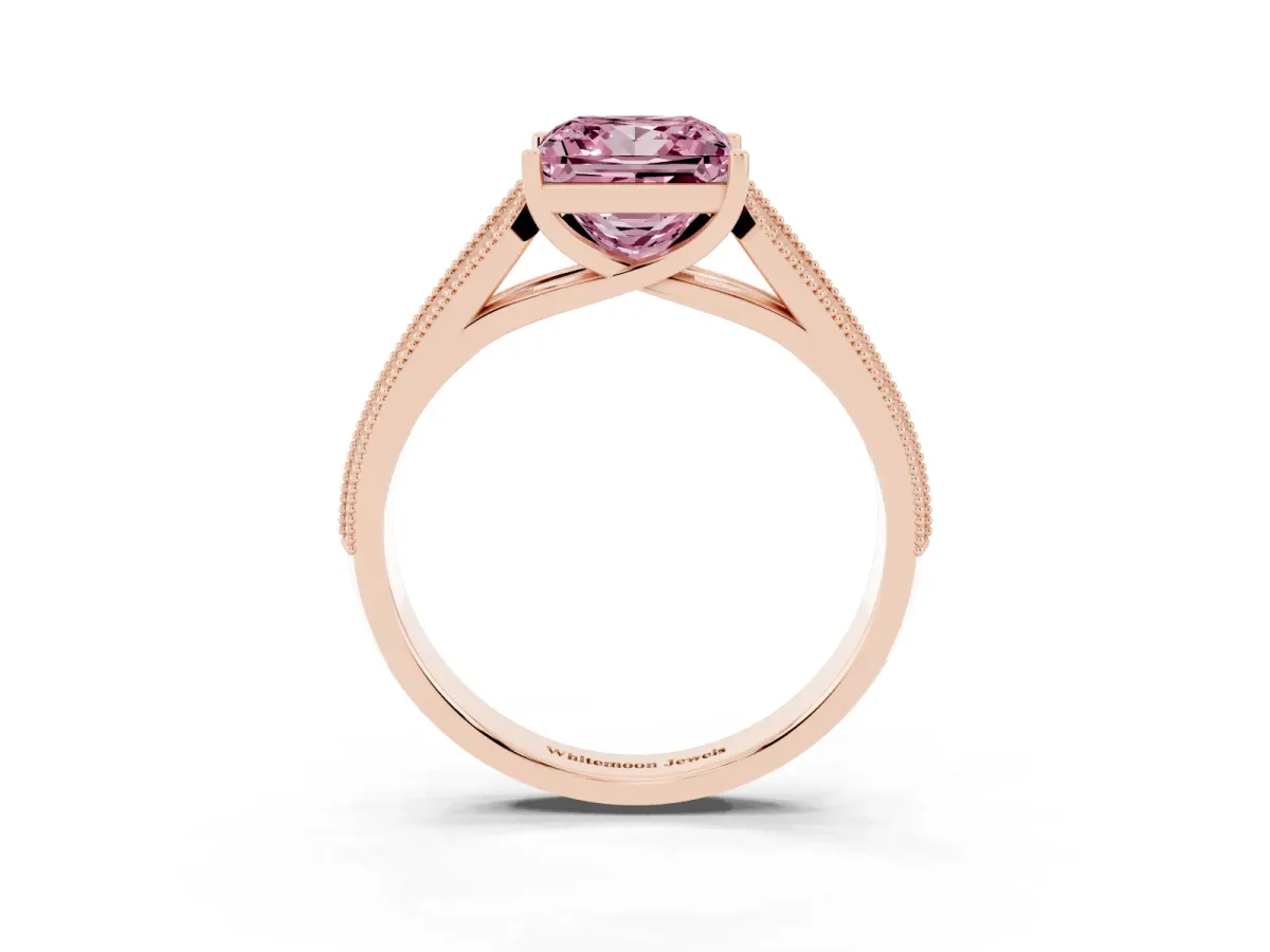 Fancy Pink Princess Cut Cut Pave Split Shank Engagement Ring with Four-Prong Setting Rose gold