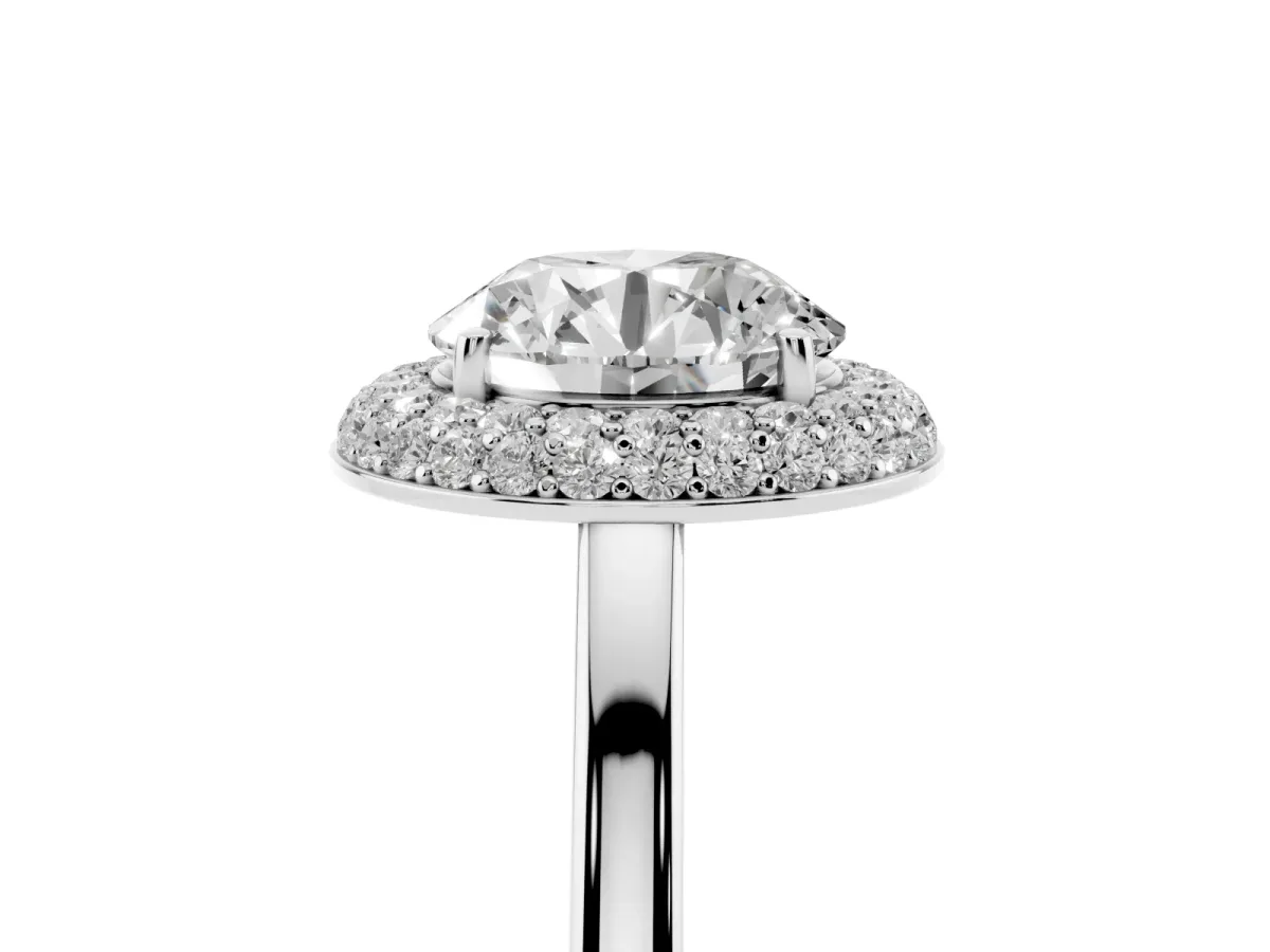 Round Cut Halo Diamond Engagement Ring with Solitaire Band and Four-Prong Setting Platinum