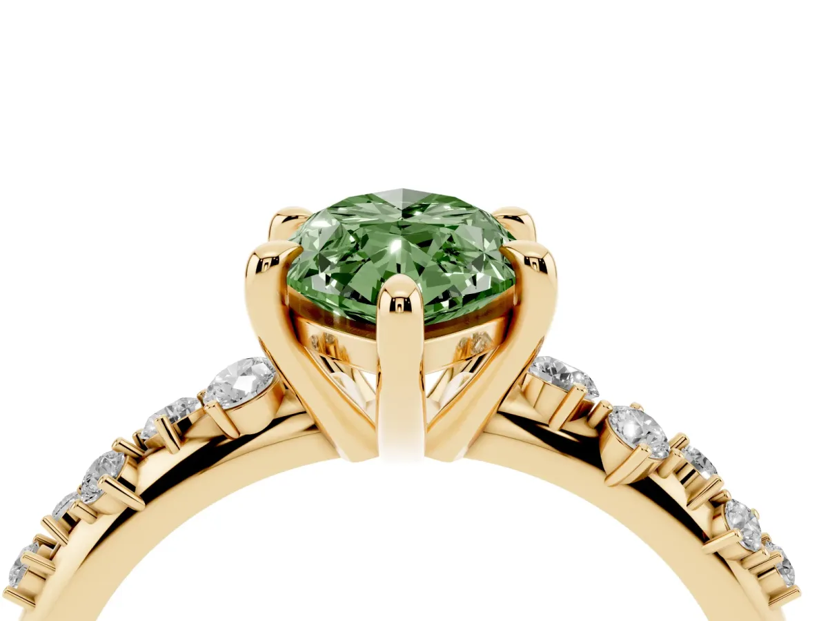 Fancy Green Marquise Cut Cut Diamond Vine Band with Four-Prong Setting Yellow gold