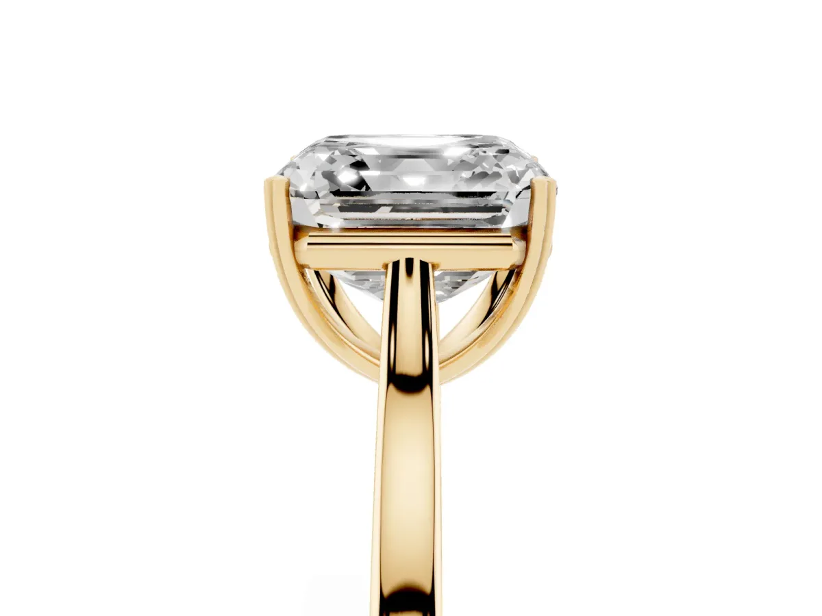 Asscher Cut Solitaire Heart Prong Engagement Ring with Tapered Band Yellow gold