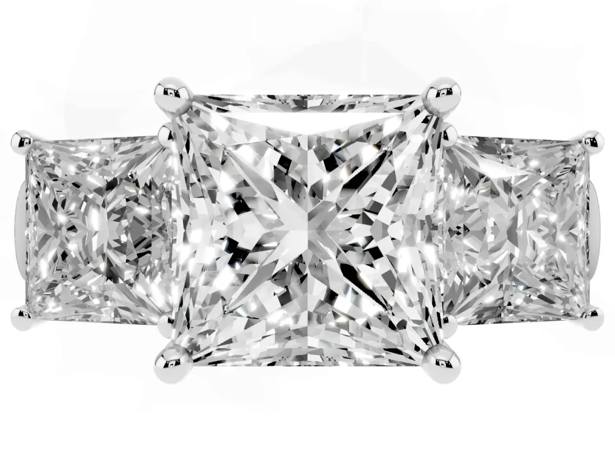 Three-Stone Princess Cut Brilliant Diamond Trellis Ring with Comfort Fit Band White gold