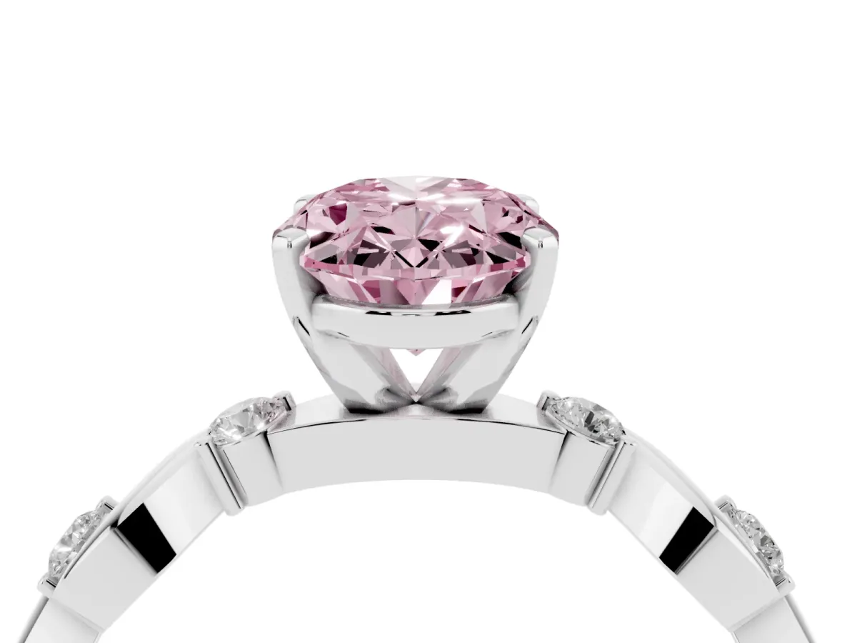 Fancy Pink Oval Cut Diamond Solitaire Twisted Band with Round Accents and Prong Setting Silver