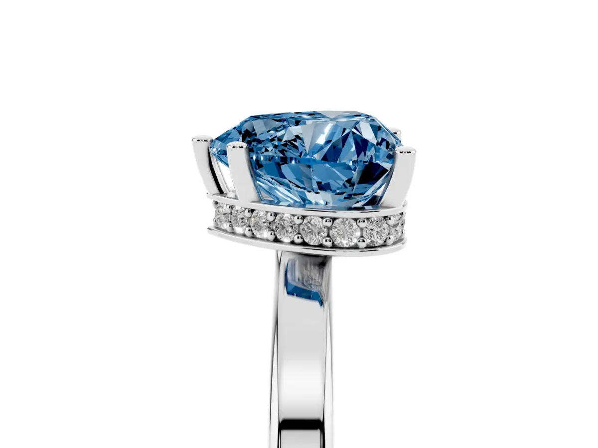 Fancy Blue Heart Cut Cut Solitaire Engagement Ring with Four-Prong Setting on a Classic Band Silver