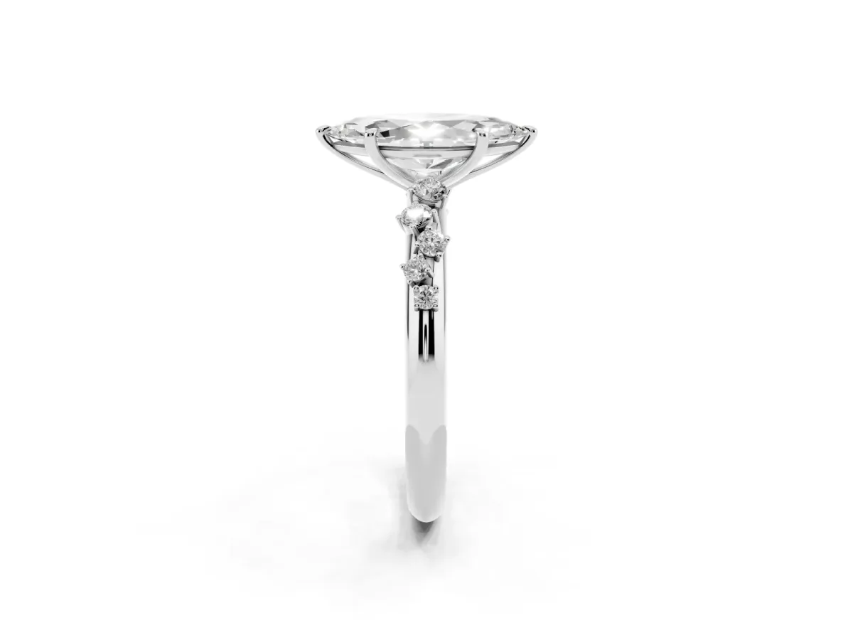 Marquise Cut Diamond Cluster Prong-Set Solitaire Ring Silver