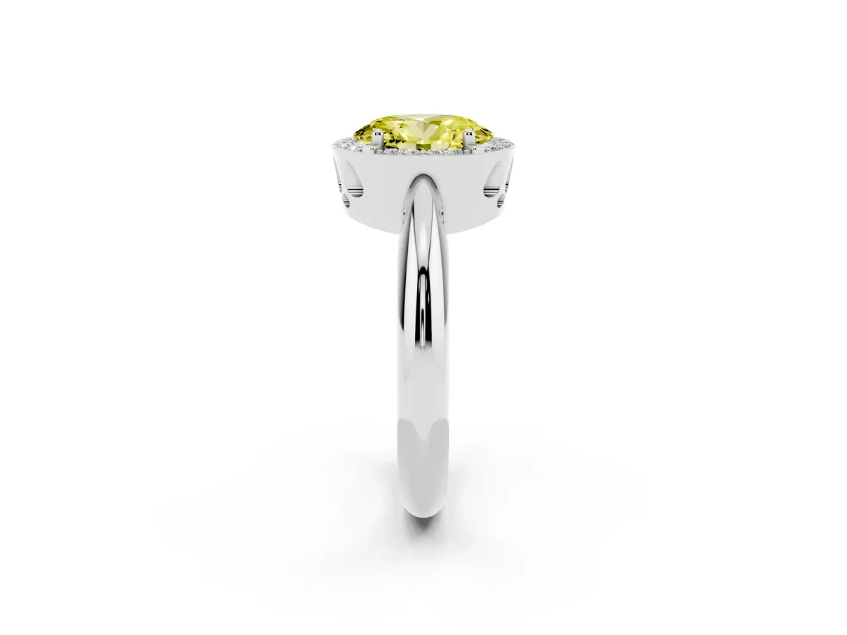 Fancy Yellow Oval Cut Cut Diamond Halo Engagement Ring with Split Shank and Four-Prong Setting Silver