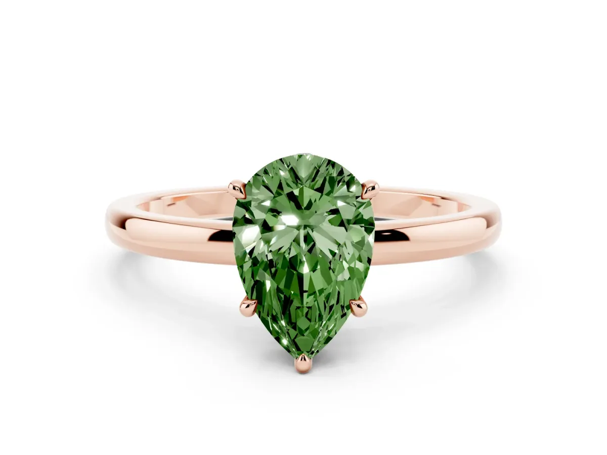 Fancy Green Pear Cut Solitaire Engagement Ring with Cathedral Band and Four-Prong Setting Rose gold
