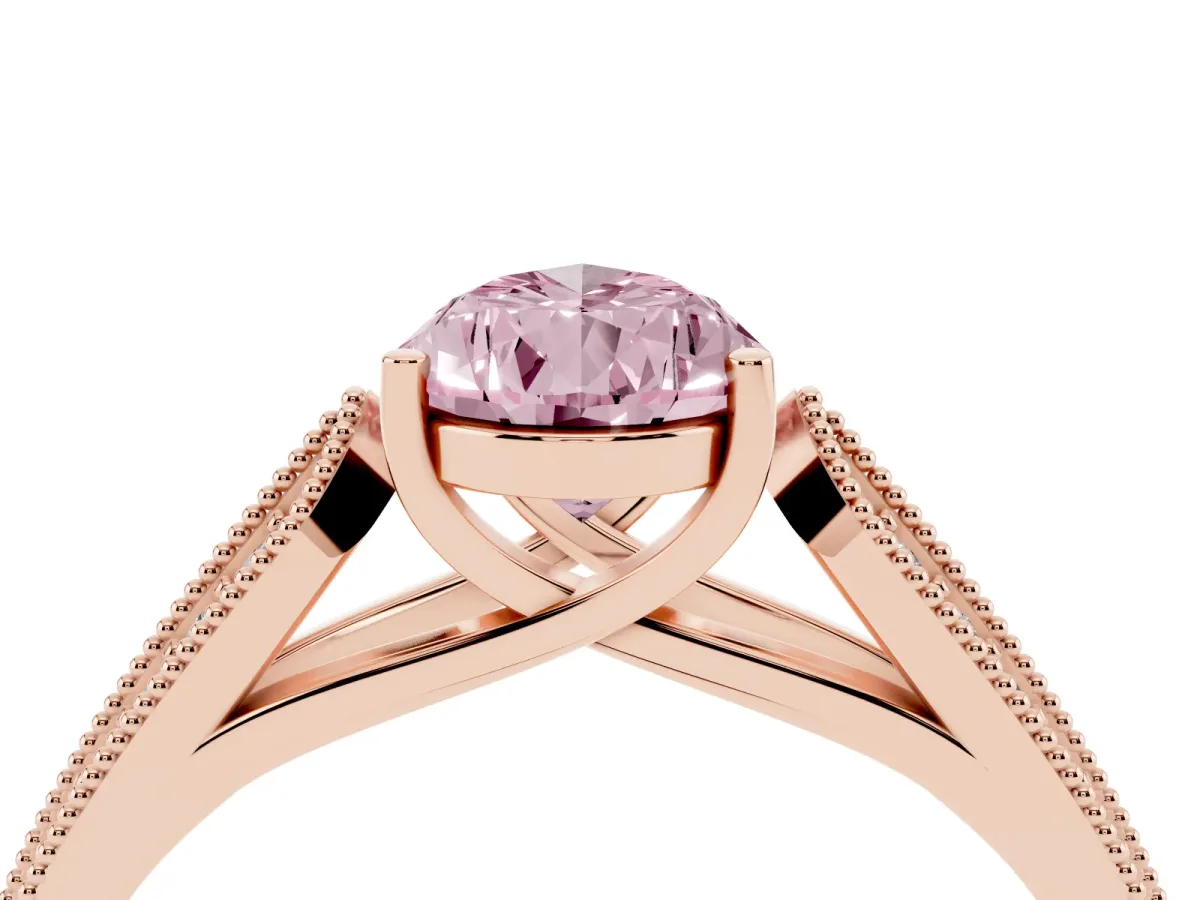 Fancy Pink Pear Cut Cut Pave Split Shank Engagement Ring with Four-Prong Setting Rose gold