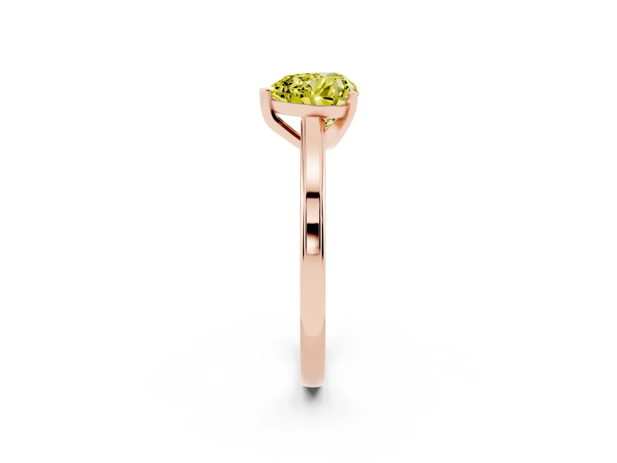 Fancy Yellow Heart Cut Solitaire Diamond Ring with Four-Prong Setting and Classic Band Rose gold