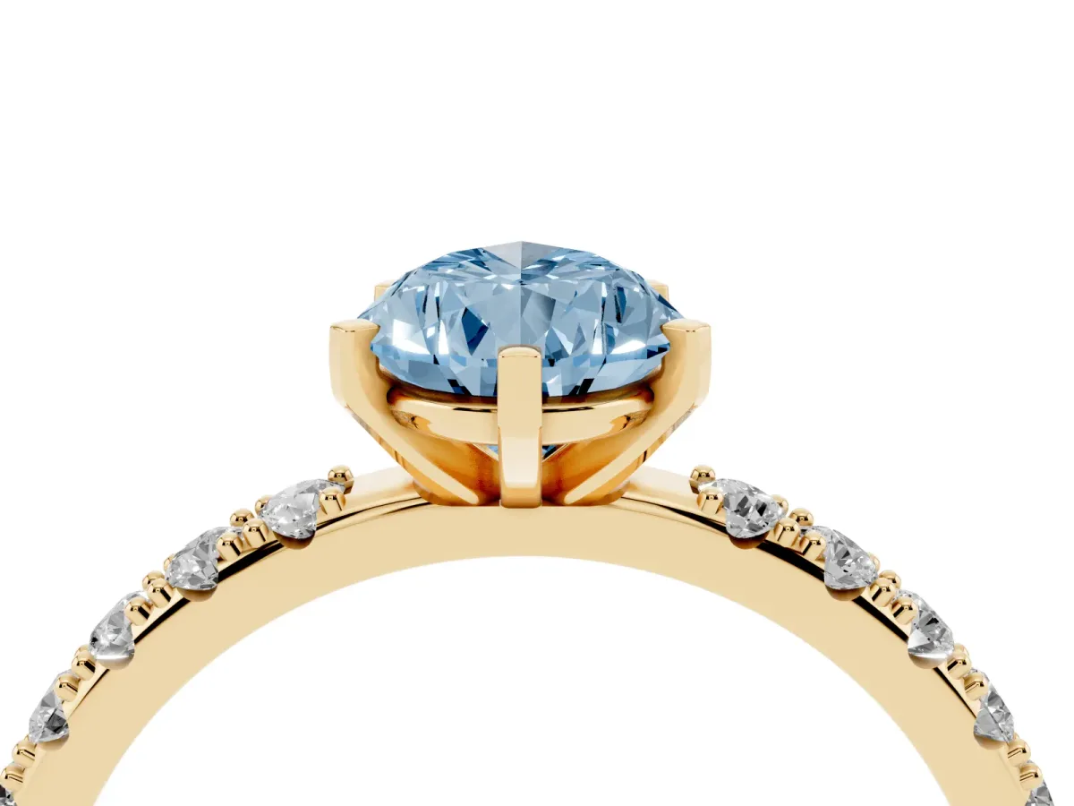 Fancy Blue Pear Cut Diamond Solitaire Pavé Band with Four-Prong Setting Yellow gold