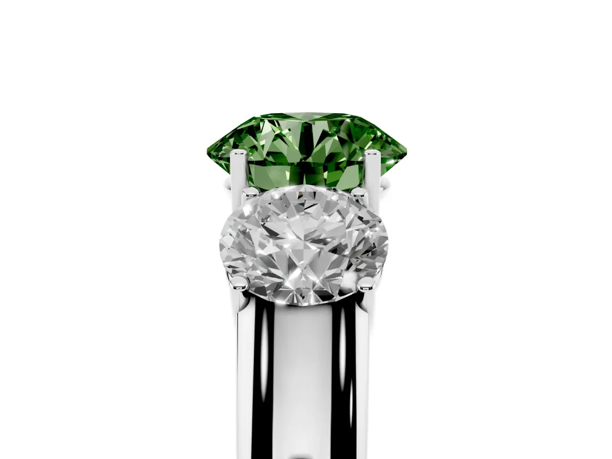 Fancy Green Three-Stone Round Cut Cut Diamond Ring with Prong Setting and Classic Band Silver