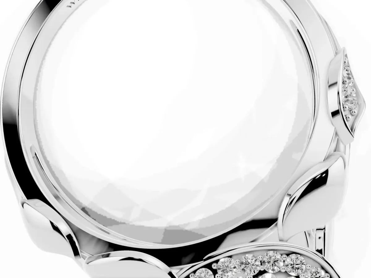 Radiant Cut Diamond Leaf-Inspired Engagement Ring with Round Accents and Prong Setting White gold