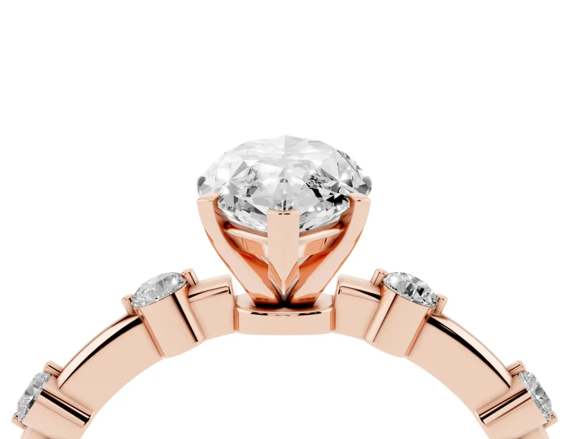 Marquise Cut Solitaire Diamond Ring with Bezel Set Side Stones and Prong Setting Rose gold
