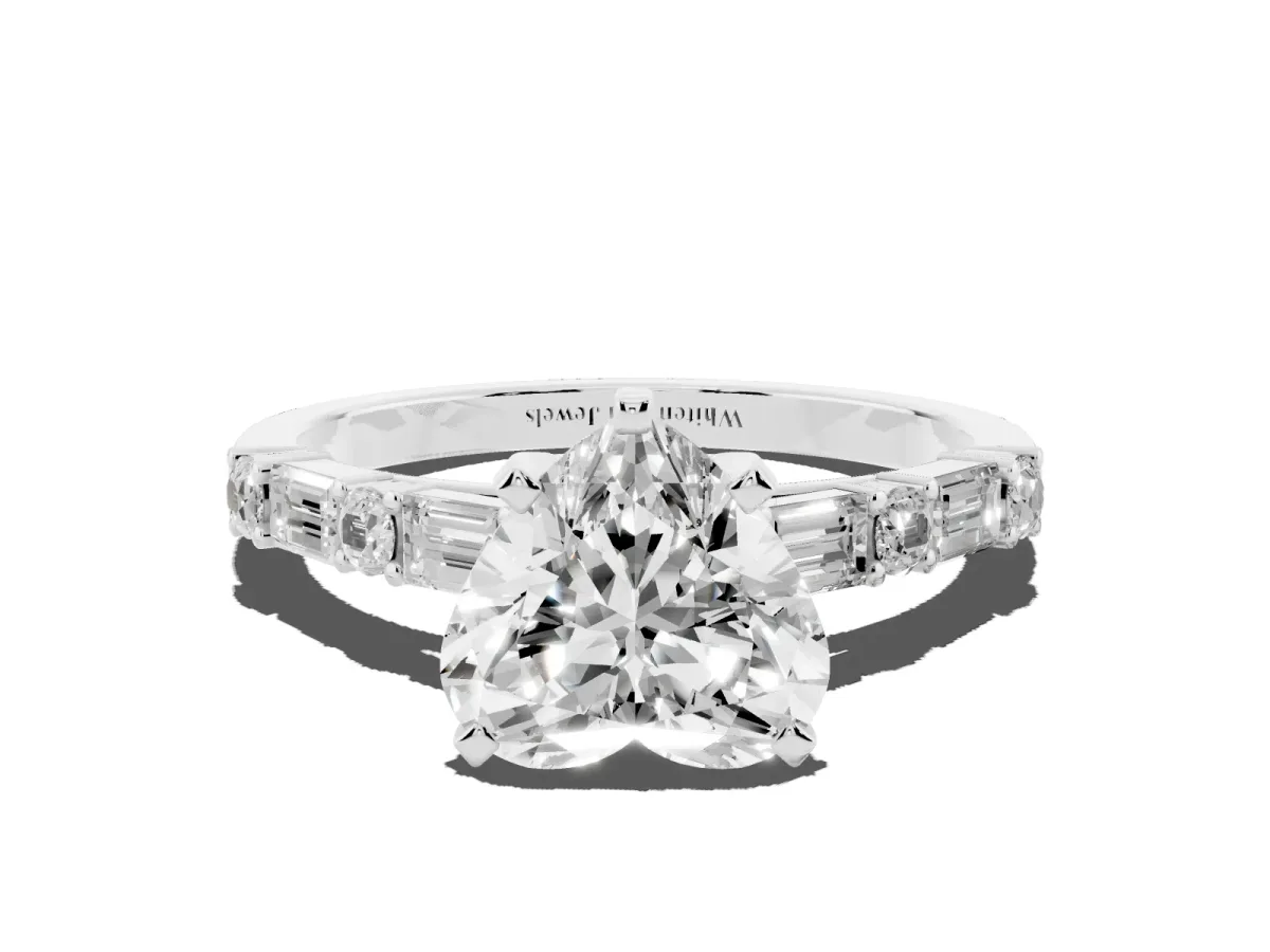 Heart Cut Diamond Solitaire with Side Baguettes and Channel Set Band Silver