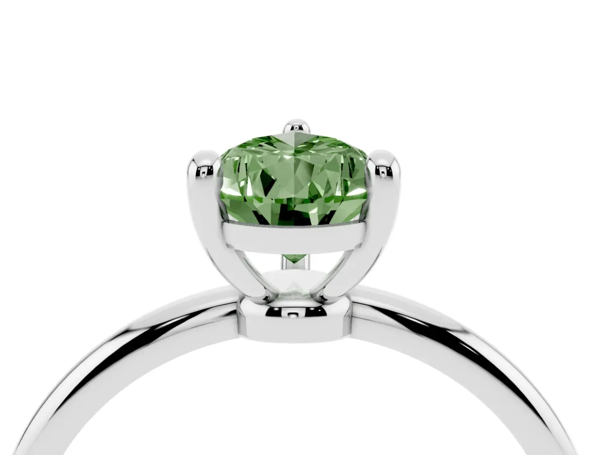 Fancy Green Pear Cut Solitaire Diamond Ring with 4-Prong Setting on a Classic Band Silver