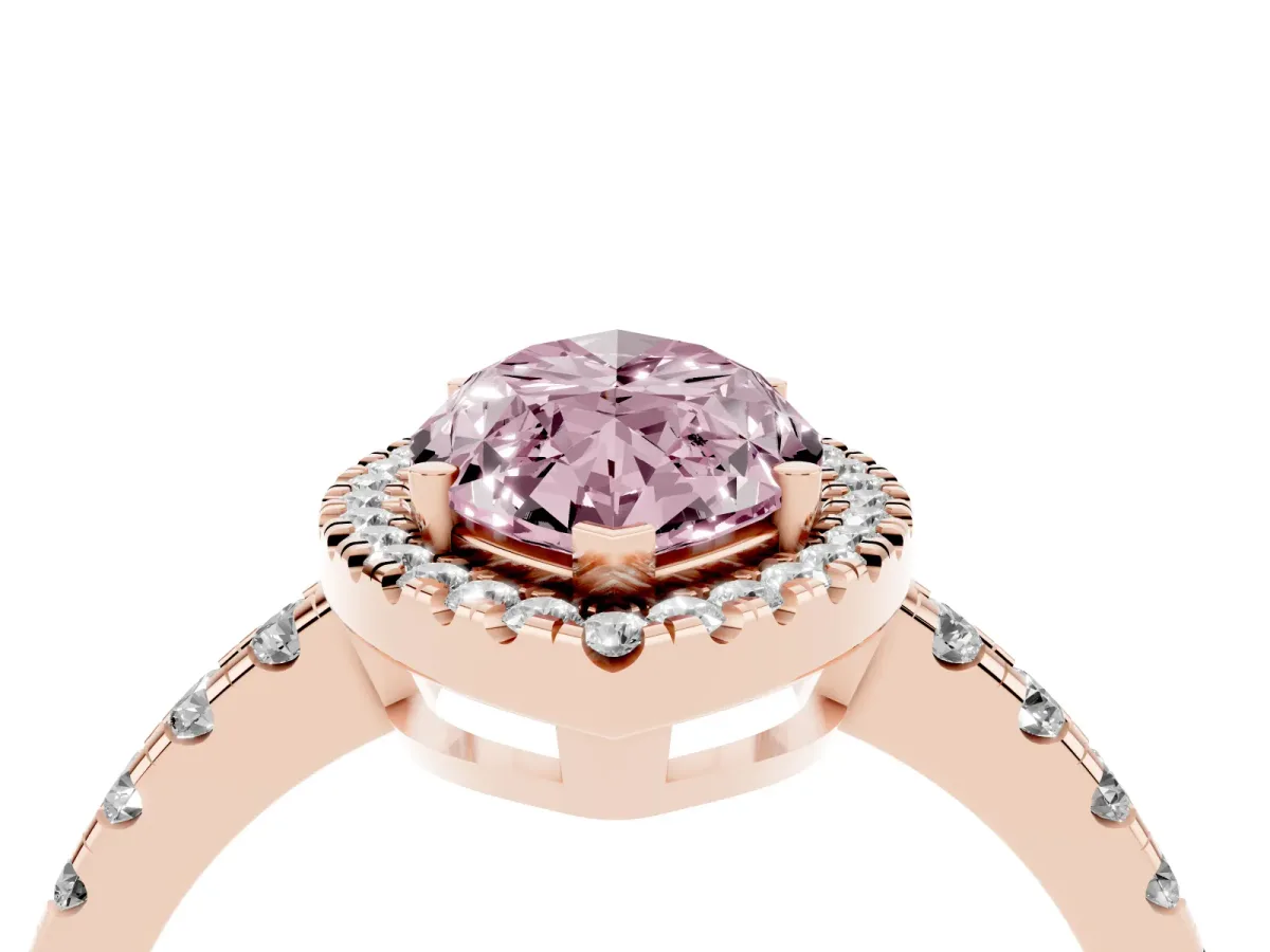 Fancy Pink Marquise Cut Diamond Halo Ring with Pavé Band and Four-Prong Setting Rose gold
