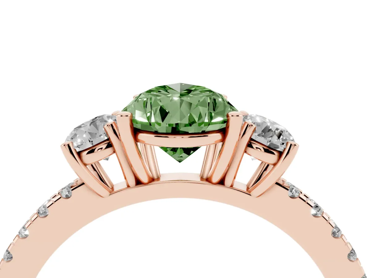 Fancy Green Three-Stone Pear Cut Cut Diamond Pavé Band with Prong Setting Rose gold