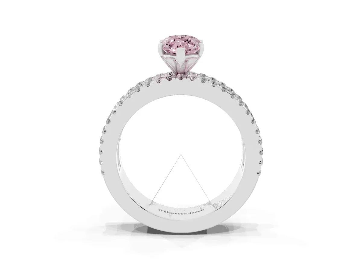 Fancy Pink Marquise Cut Diamond Solitaire Ring with Pavé and Channel Set Band Platinum