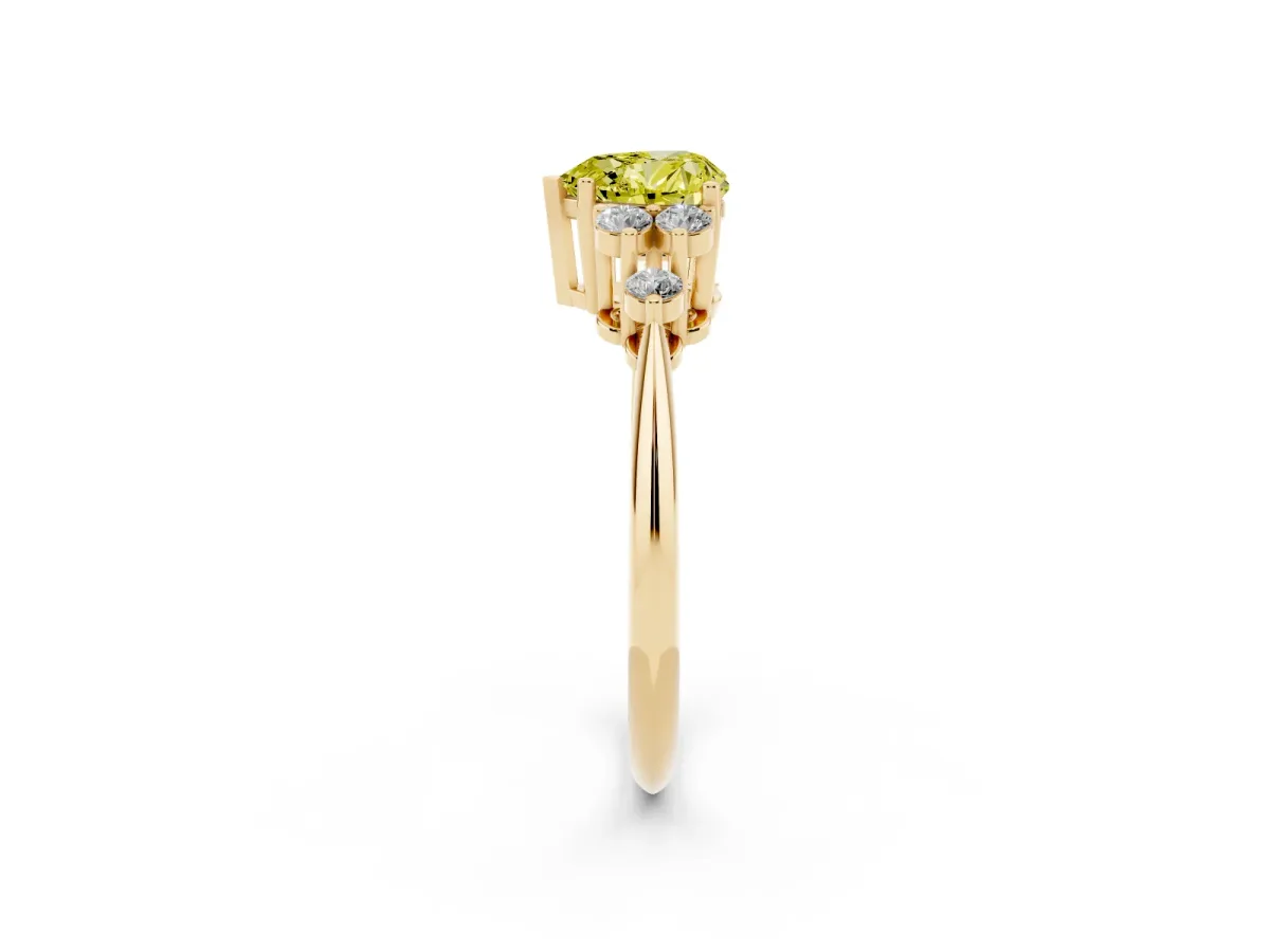 Fancy Yellow Heart Cut Cut Diamond Cluster Ring with Solitaire Band and Four-Prong Setting Yellow gold