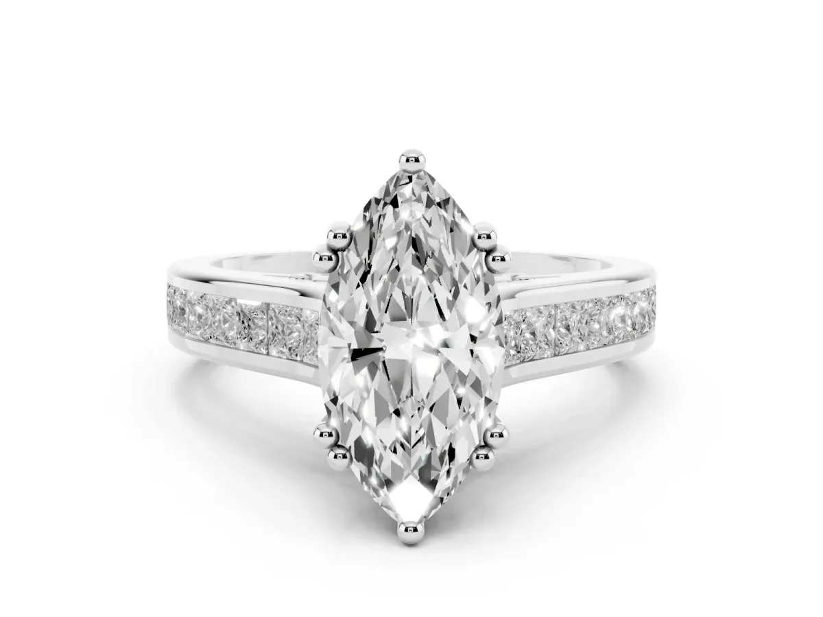 Marquise Cut Cut Channel Set Solitaire Engagement Ring with Prong Setting White gold