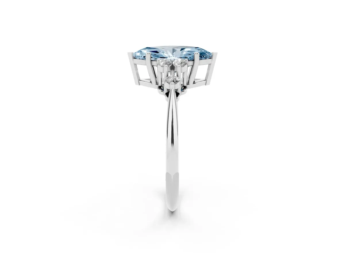 Fancy Blue Marquise Cut Cut Diamond Cluster Ring with Solitaire Band and Four-Prong Setting Silver