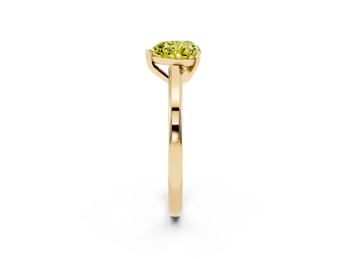 Fancy Yellow Heart Cut Solitaire Diamond Ring with Four-Prong Setting and Classic Band Yellow gold