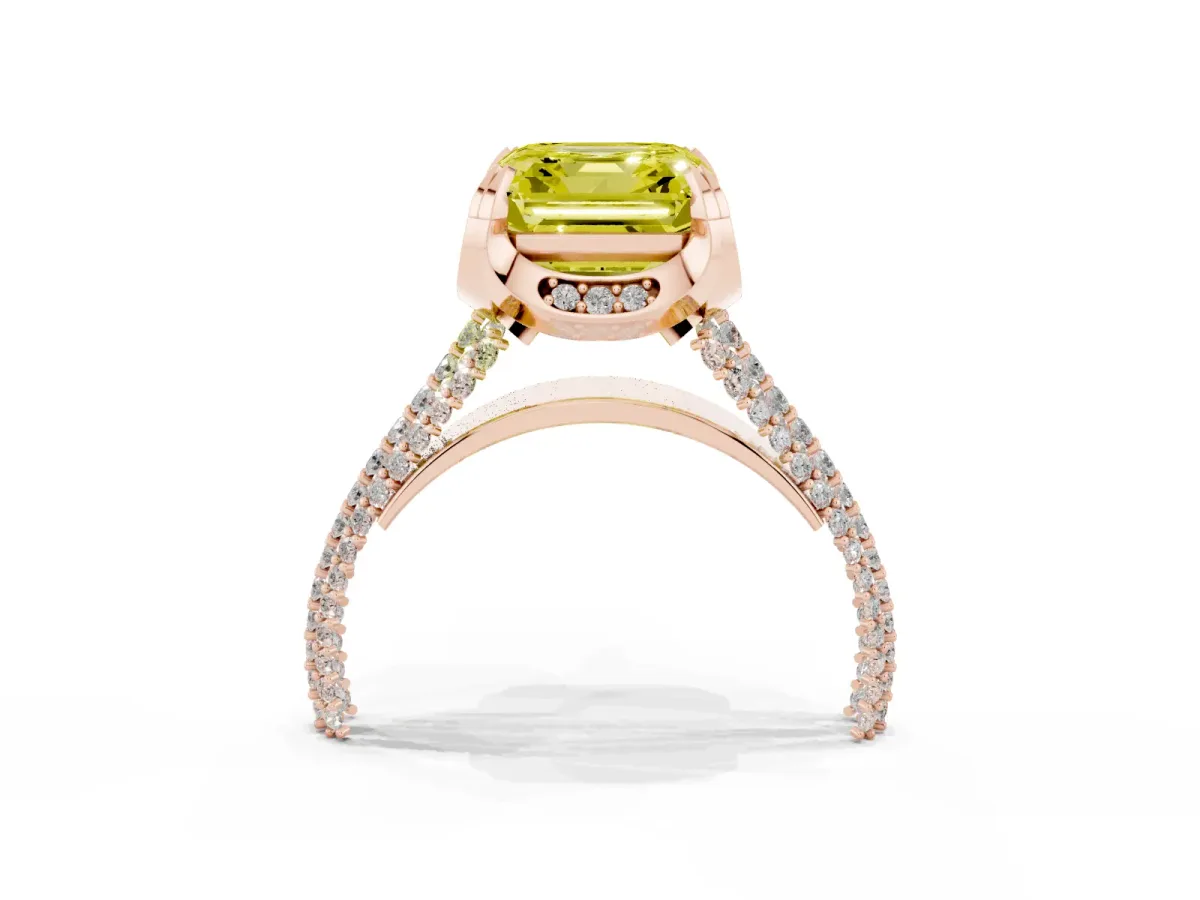 Fancy Yellow Asscher Cut Solitaire Pave Split Shank Ring with Four-Prong Setting Rose gold
