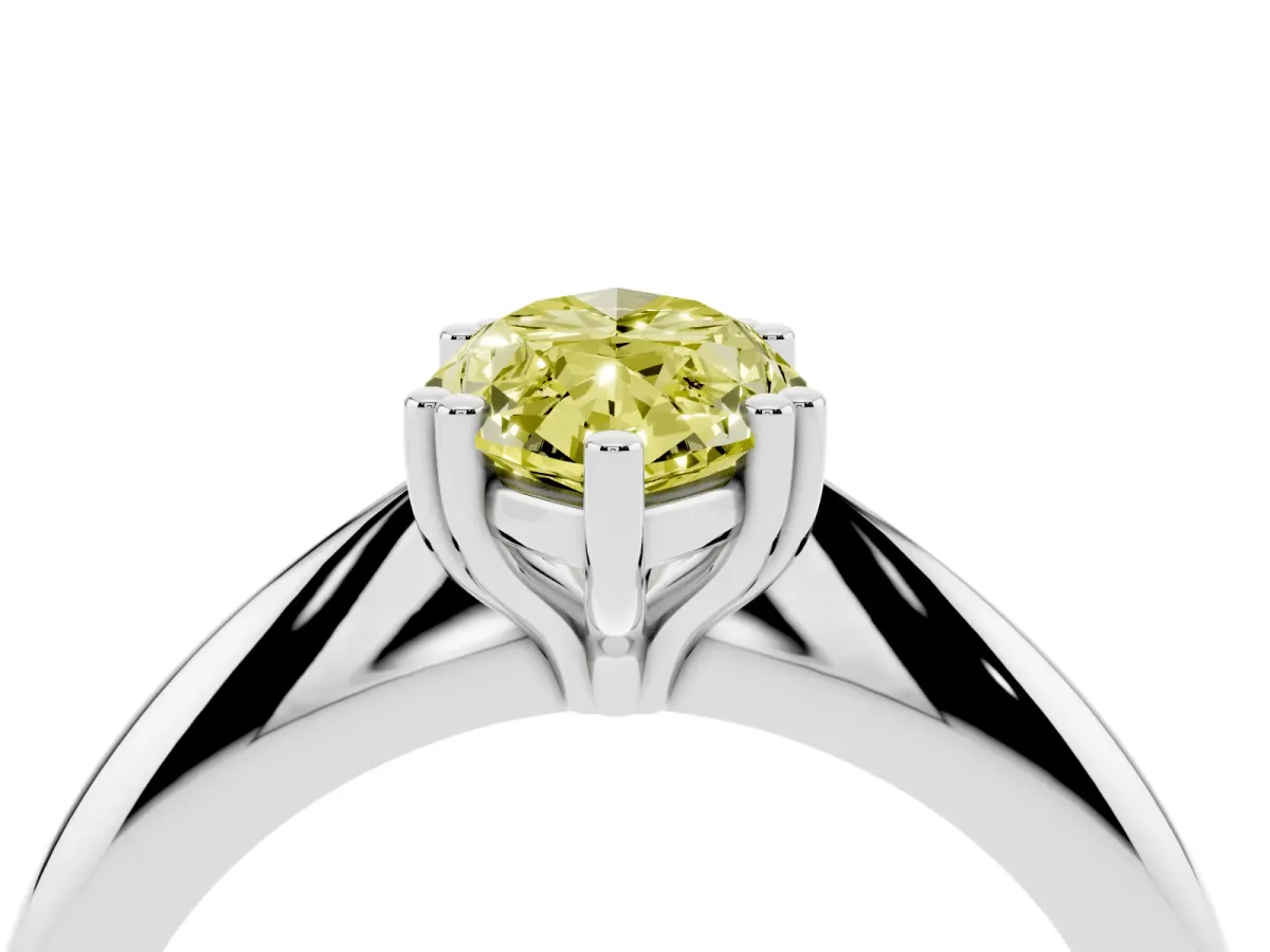 Fancy Yellow Marquise Cut Cut Solitaire Engagement Ring with Tapered Band and Four-Prong Setting White gold