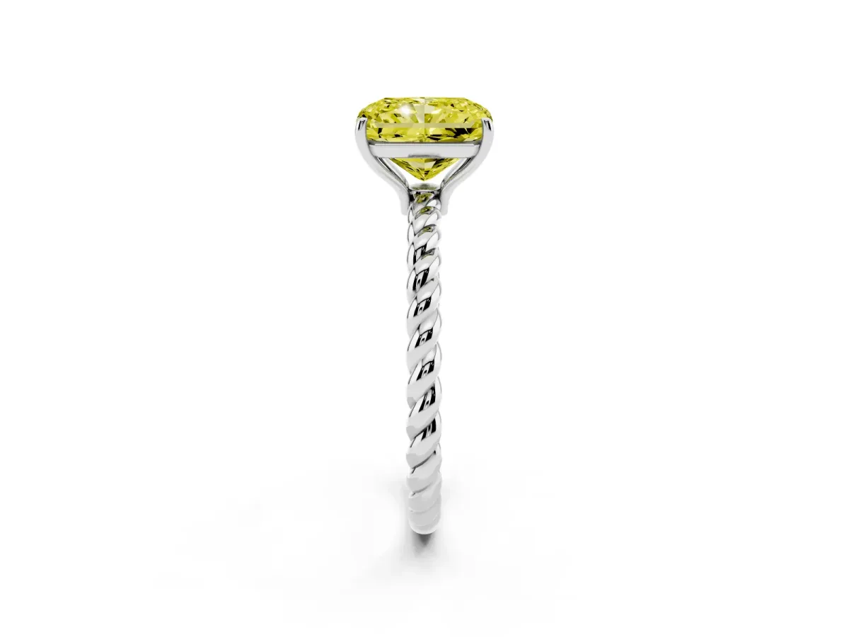 Fancy Yellow Radiant Cut Solitaire Twist Band Ring with Four-Prong Setting Silver