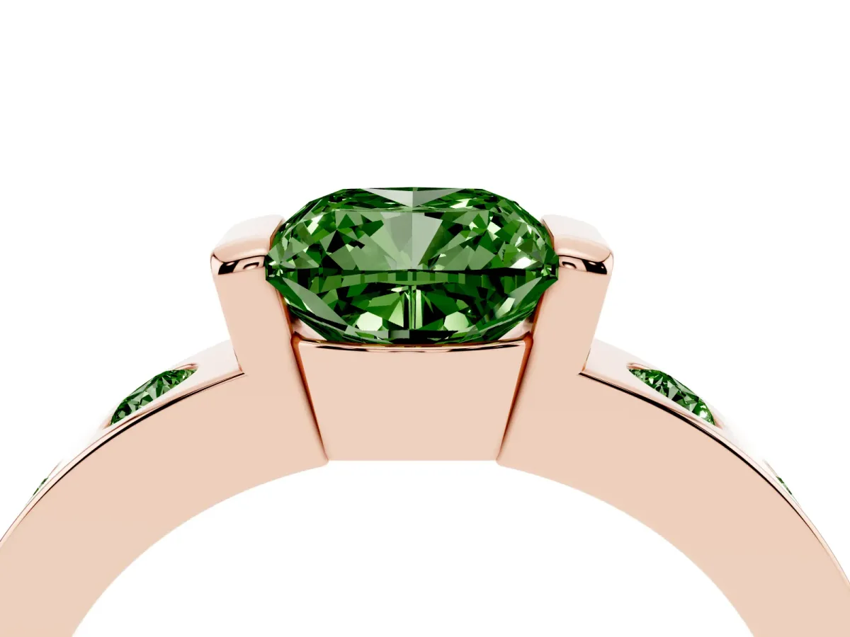 Fancy Green Cushion Cut Brilliant Channel-Set Diamond Ring with Bezel Prong Setting Rose gold