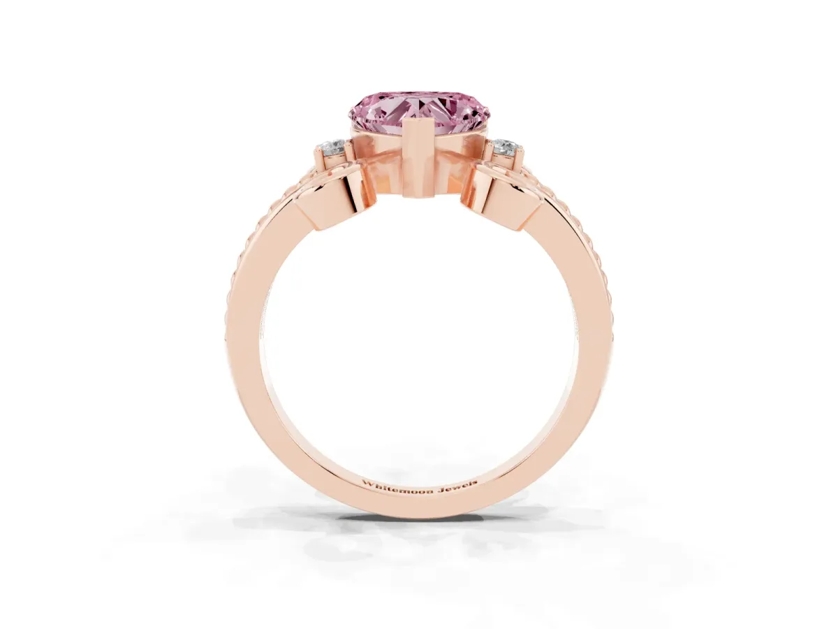 Fancy Pink Heart Cut Solitaire Twisted Band Scroll Prong Ring Rose gold