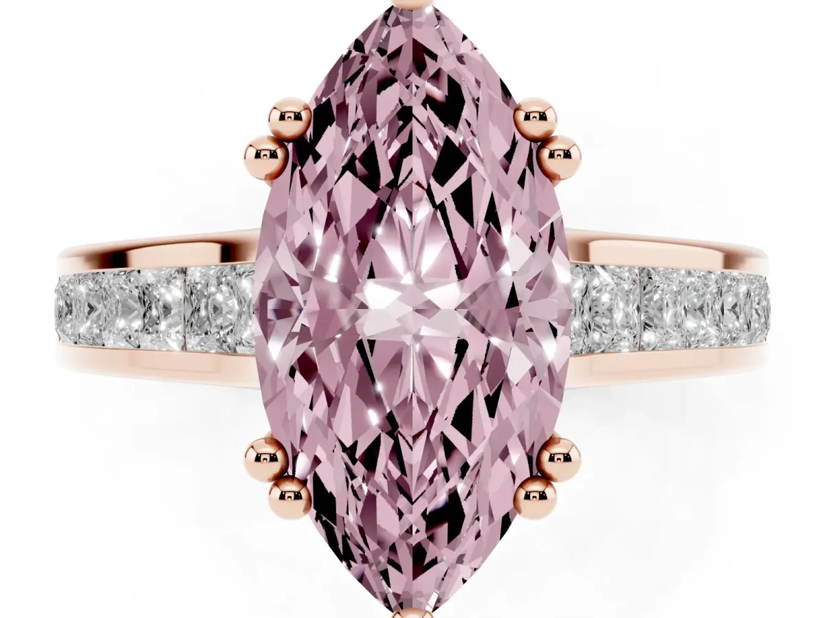 Fancy Pink Marquise Cut Cut Channel Set Solitaire Engagement Ring with Prong Setting Rose gold