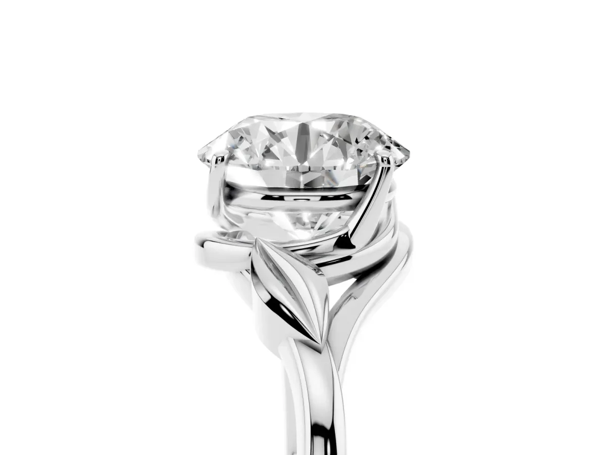 Round Cut Diamond Solitaire Ring with Twist Band and Four-Prong Setting Silver