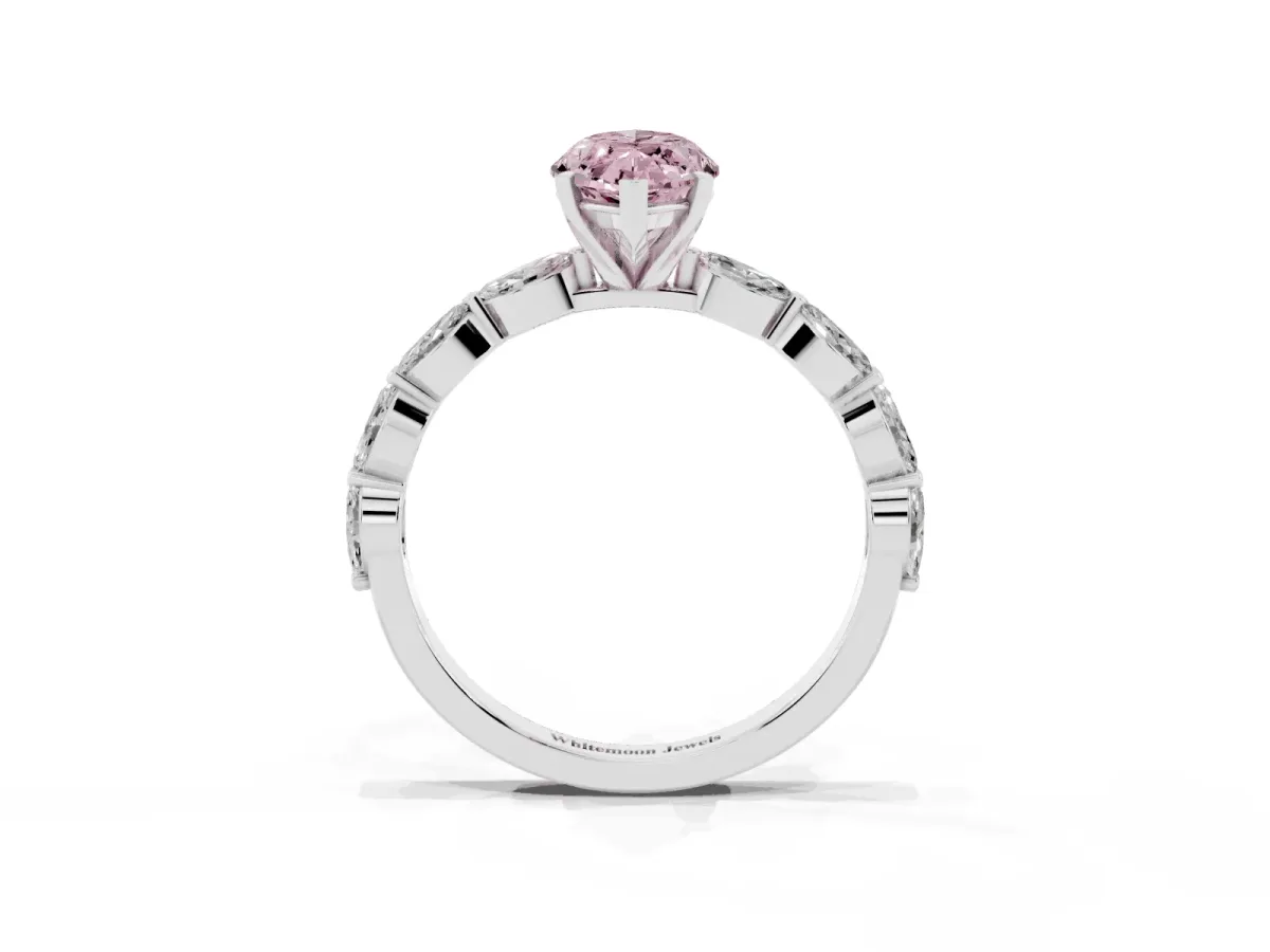 Fancy Pink Marquise Cut Diamond Ring with Marquise Side Stones and Prong Setting Platinum