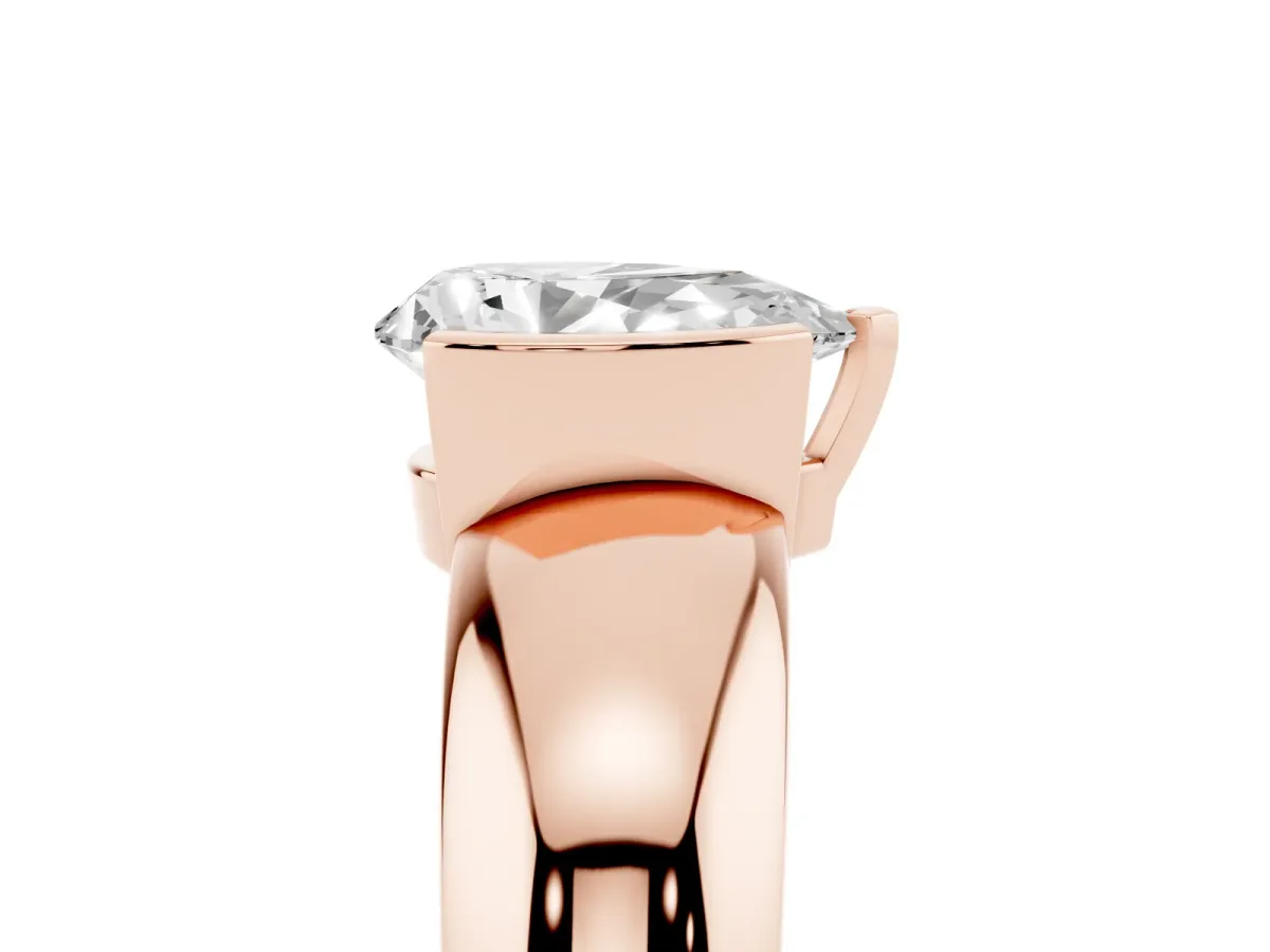 Pear Cut Solitaire Tension Set Diamond Ring with Wide Band Rose gold