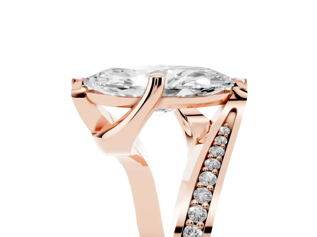 Marquise Cut Solitaire Diamond Twist Band with Pavé Setting and Four-Prong Setting Rose gold