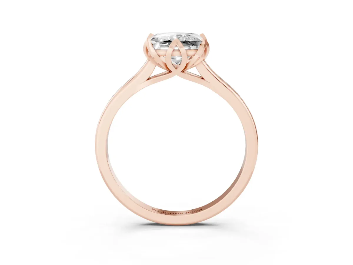 Princess Cut Diamond Solitaire Ring with Flower Prong Setting and Classic Band Rose gold