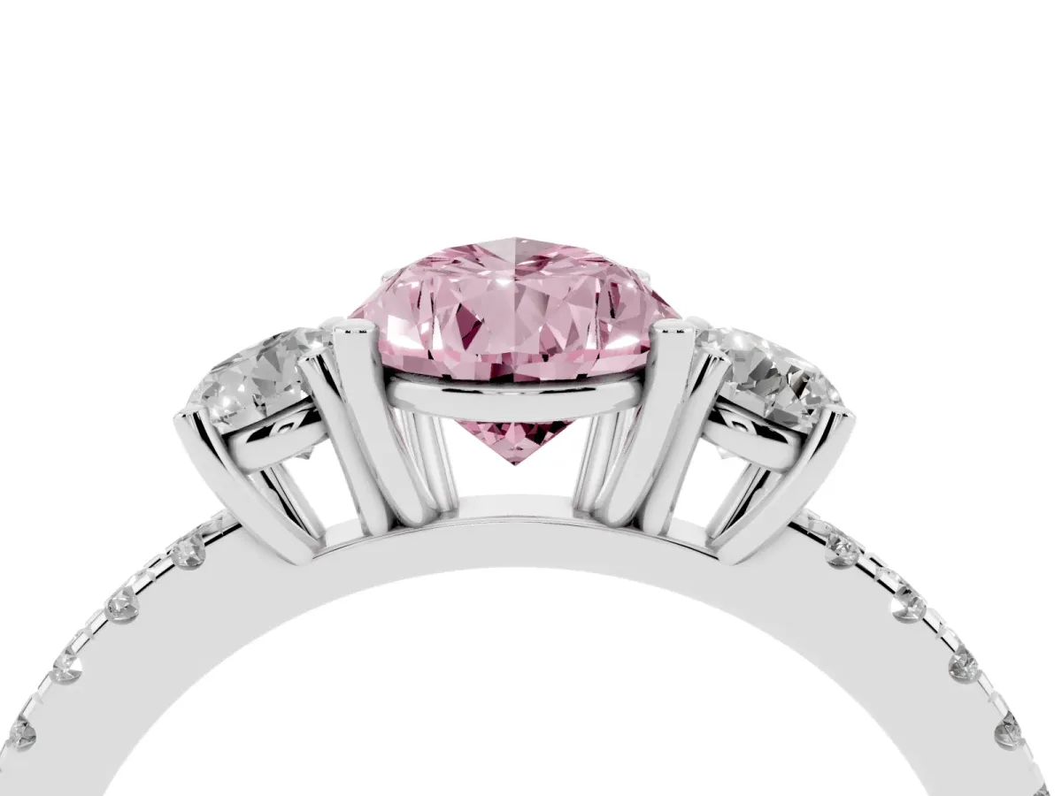 Fancy Pink Three-Stone Pear Cut Cut Diamond Pavé Band with Prong Setting Silver