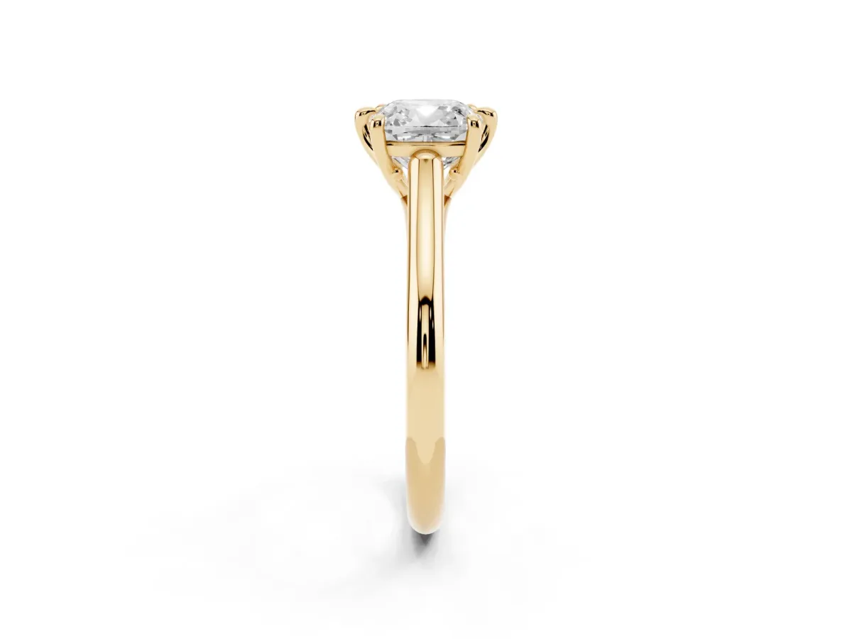 Cushion Cut Solitaire Engagement Ring with Six-Prong Setting and Classic Band Yellow gold