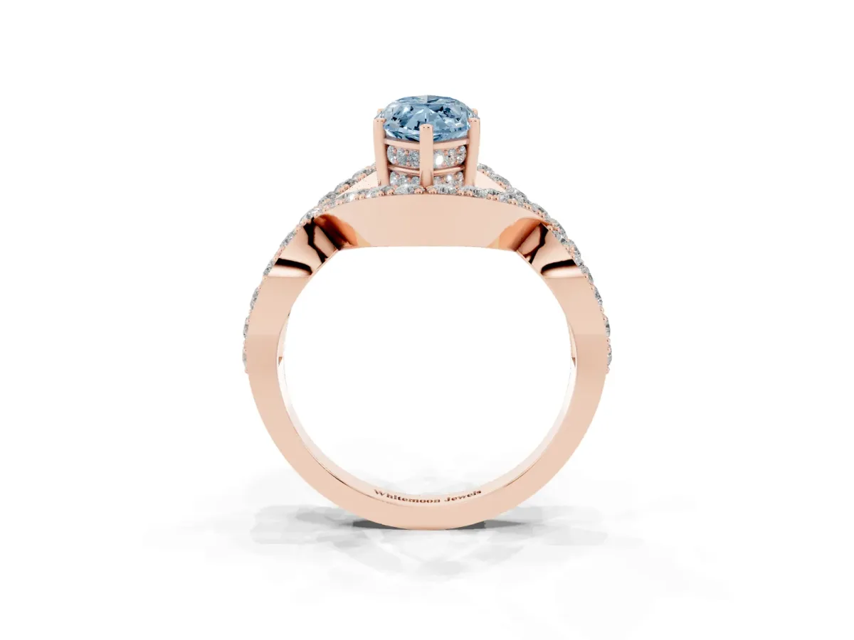 Fancy Blue Marquise Cut Solitaire Twist Band Pavé Diamond Engagement Ring Rose gold