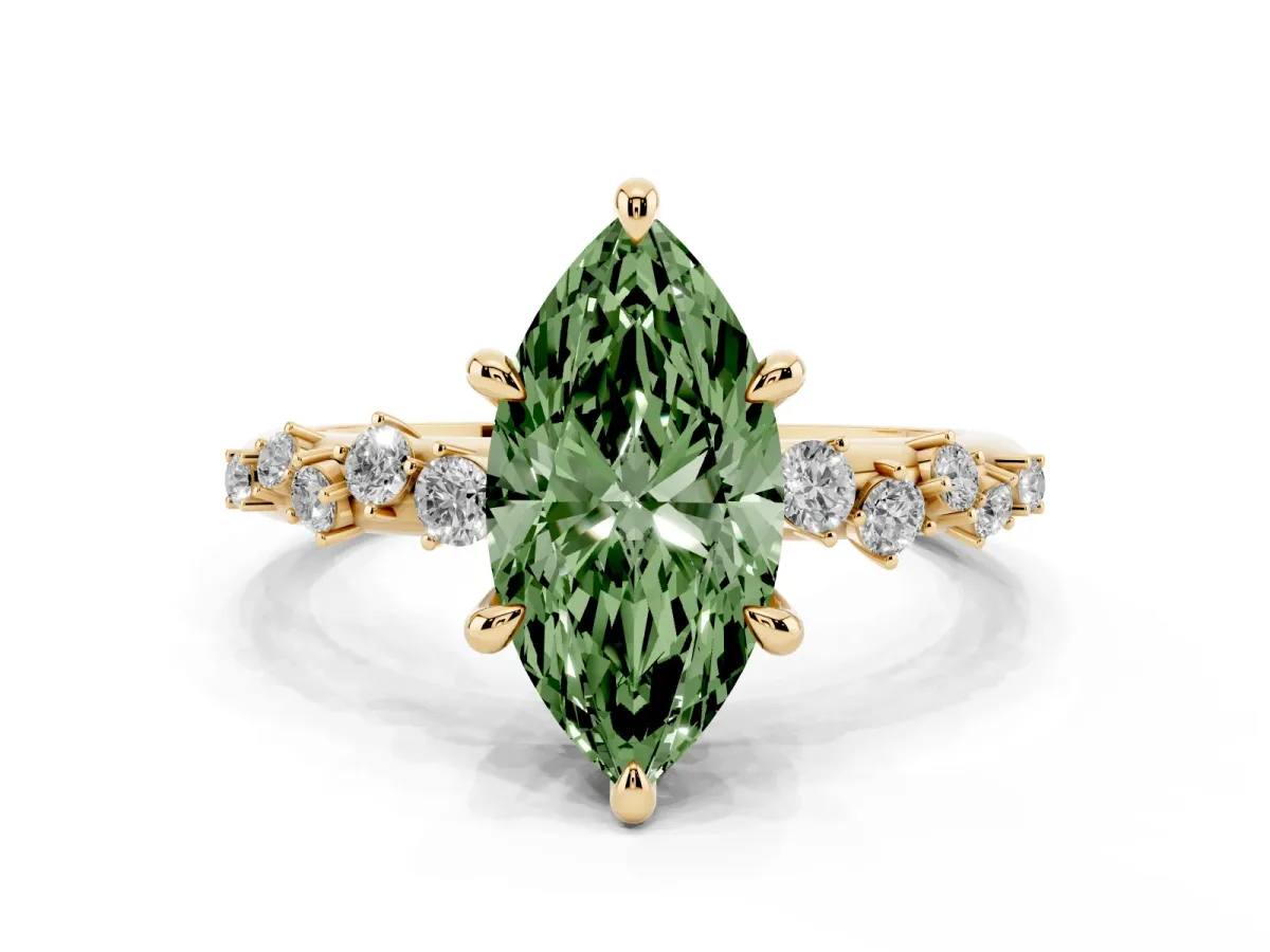 Fancy Green Marquise Cut Cut Diamond Vine Band with Four-Prong Setting Yellow gold