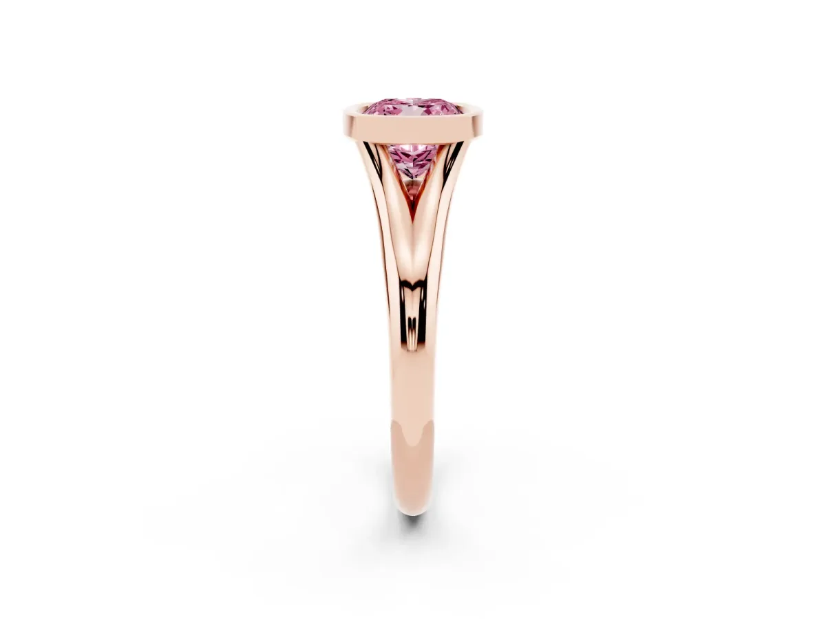 Fancy Pink Bezel Set Cushion Cut Solitaire Diamond Ring with Smooth Band Rose gold