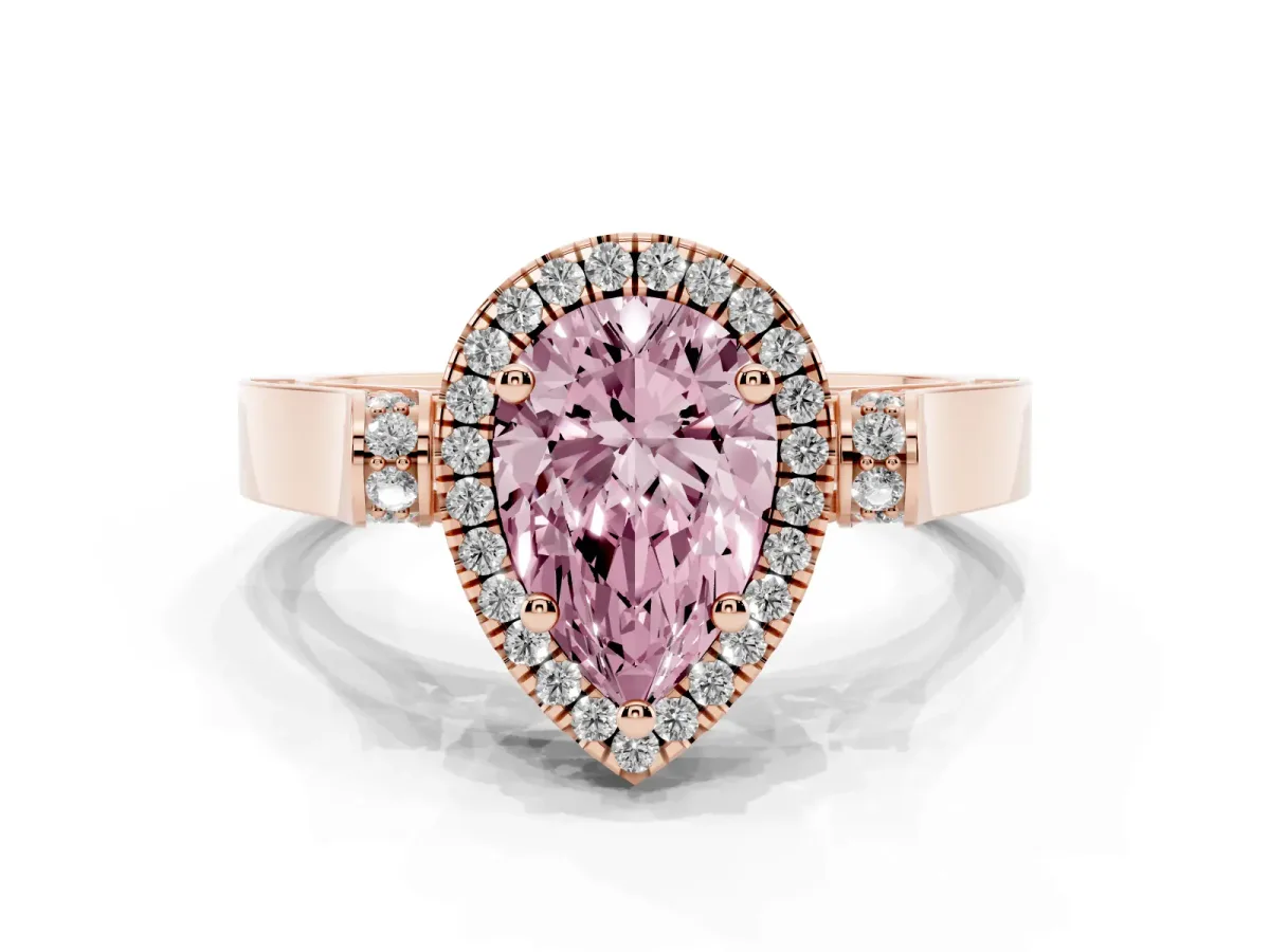 Fancy Pink Pear Cut Halo Pave Split Shank Prong Setting Ring Rose gold