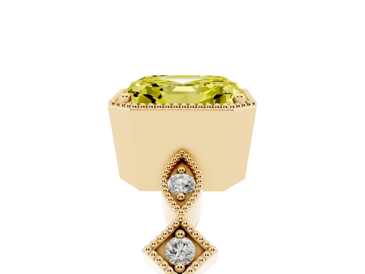 Fancy Yellow Asscher Cut Milgrain Marquise Diamond Twist Band Ring Yellow gold