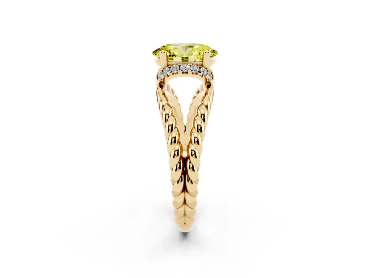 Fancy Yellow Oval Cut Halo Twisted Band Four-Prong Ring Yellow gold