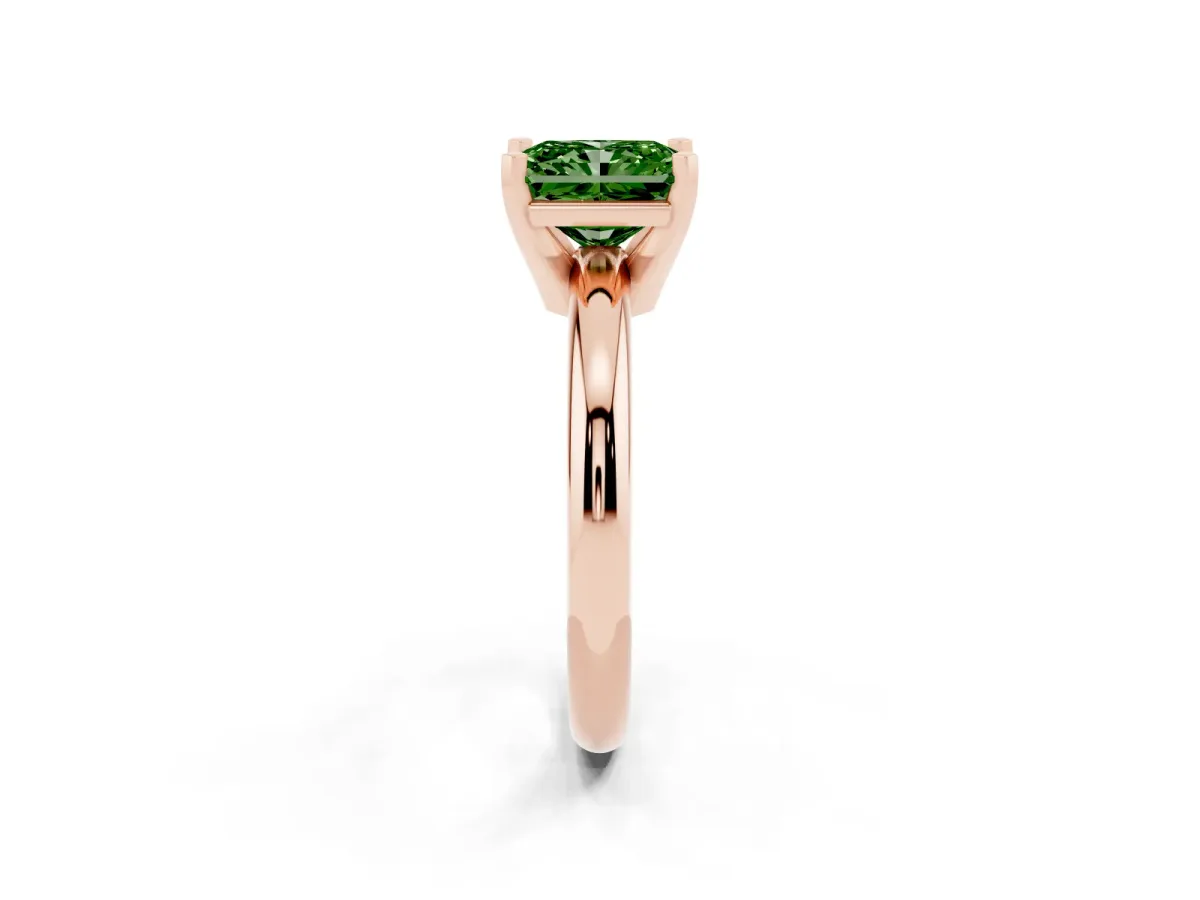 Fancy Green Radiant Cut Diamond Solitaire Engagement Ring with Round Band and Four-Prong Setting Rose gold