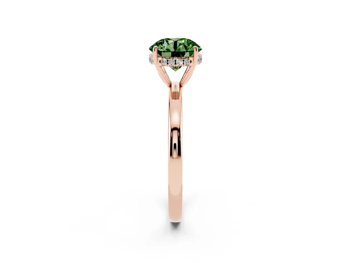 Fancy Green Round Cut Solitaire Diamond Ring with Prong Setting and Plain Band Rose gold
