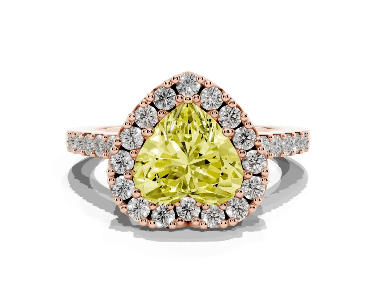 Fancy Yellow Heart Cut Halo Diamond Pavé Solitaire Ring Rose gold